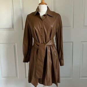 Chic Long Sleeve Belted Dress in Brown